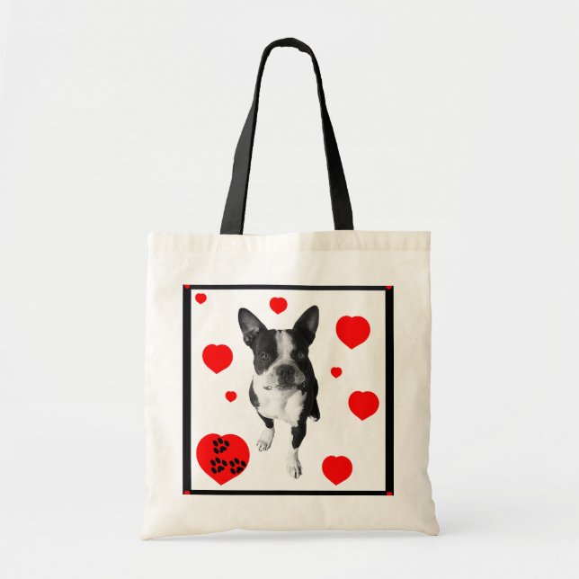 Boston Terrier and Hearts Tote (Front)