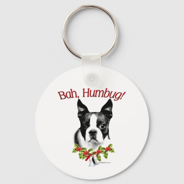 Boston Terrier Bah Humbug Key Ring (Front)