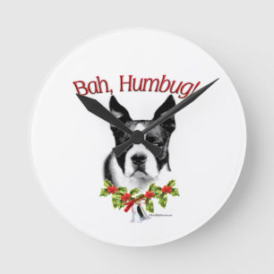 Boston Terrier Bah Humbug Round Clock