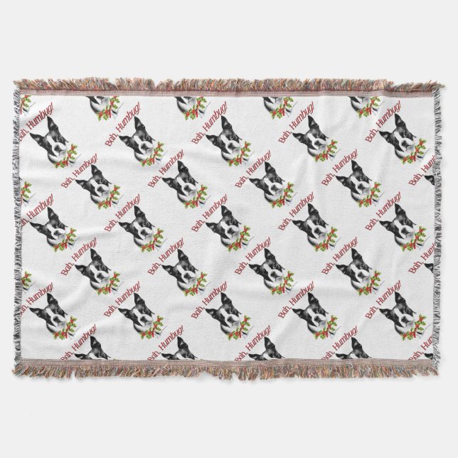 Boston Terrier Bah Humbug Throw Blanket (Front)
