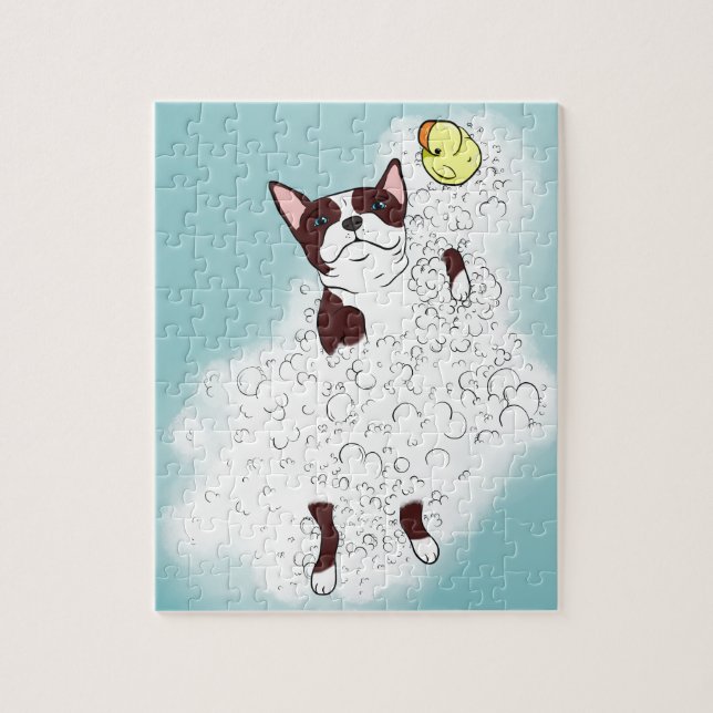 Boston Terrier Bath Jigsaw Puzzle (Vertical)
