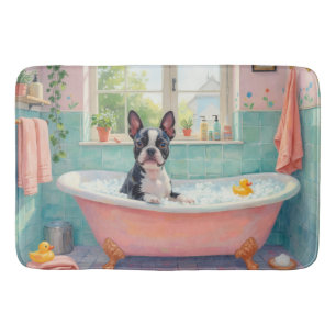 Boston Terrier Bath Time Cute Bathroom Decor Mat