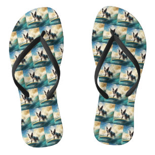 Boston Terrier Beach Surfing Painting Jandals