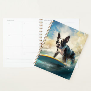 Boston Terrier Beach Surfing Painting Planner