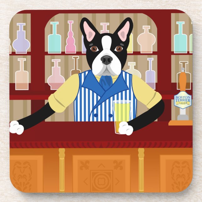 Boston Terrier Beer Pub Coaster (Front)