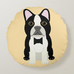 Boston Terrier beige Round Cushion