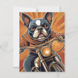 Boston terrier Biker Postcard
