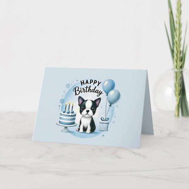 Boston Terrier Birthday Card - watercolor print  (Front)