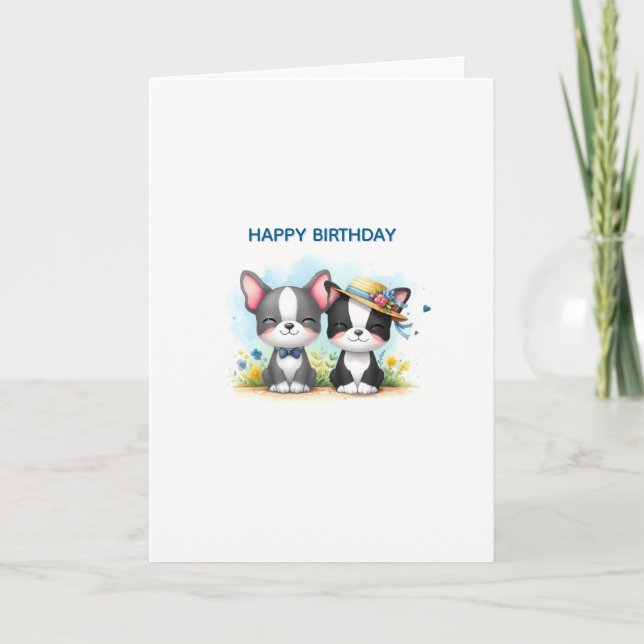 Boston Terrier Birthday Greeting Card (Front)