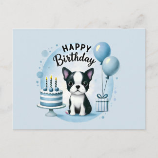 Boston Terrier Birthday Postc– Cute Dog Greeting C Postcard