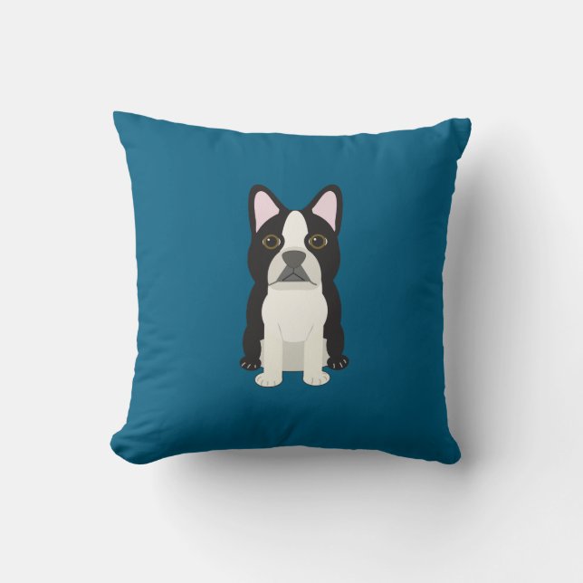Boston Terrier blue Cushion (Front)