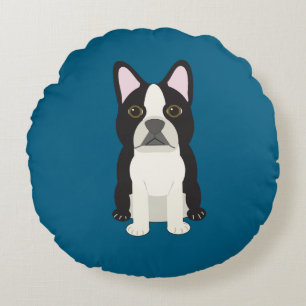 Boston Terrier blue Round Cushion
