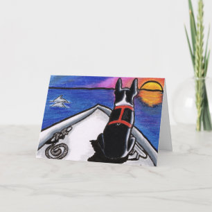 Boston Terrier Boat Sunset Custom Card