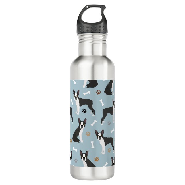 Boston Terrier Bones and Paws 710 Ml Water Bottle (Front)