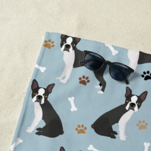 Boston Terrier Bones and Paws Beach Towel