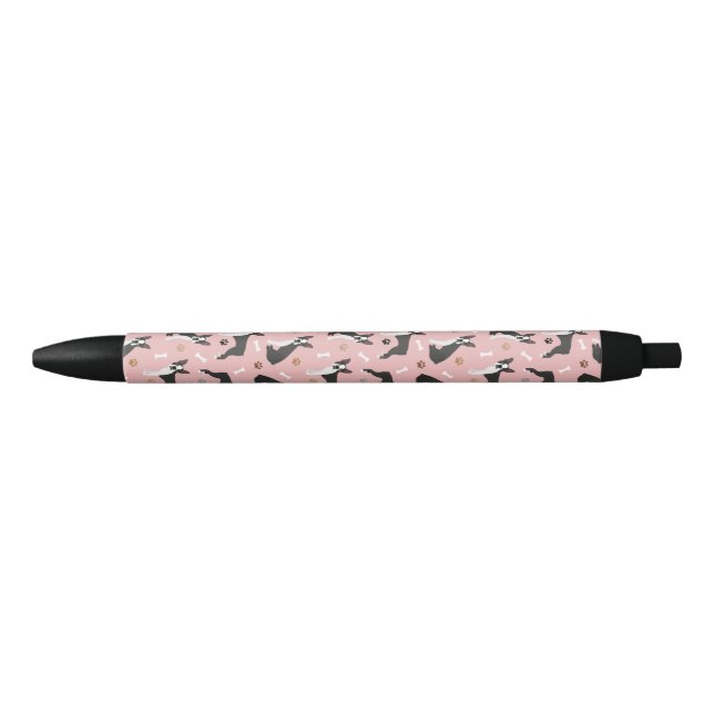 Boston Terrier Bones and Paws Black Ink Pen (Front)