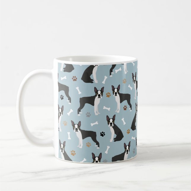 Boston Terrier Bones and Paws Coffee Mug (Left)