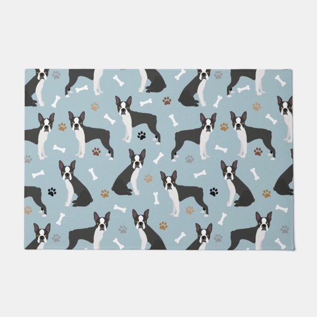 Boston Terrier Bones and Paws Doormat (Front)
