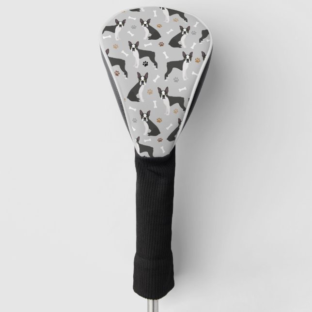 Boston Terrier Bones and Paws Golf Head Cover (Front)