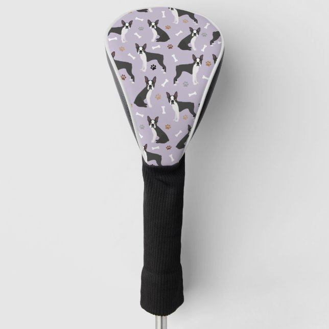 Boston Terrier Bones and Paws Golf Head Cover (Front)