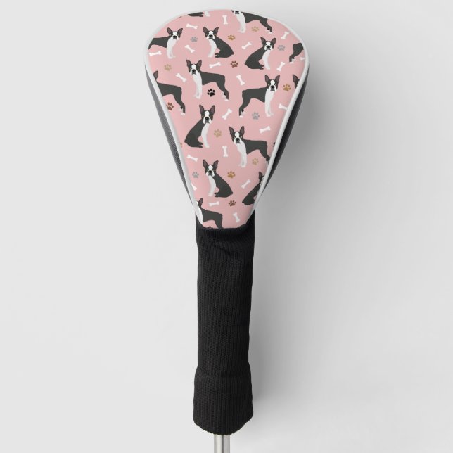Boston Terrier Bones and Paws Golf Head Cover (Front)