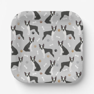 Boston Terrier Bones and Paws Paper Plates
