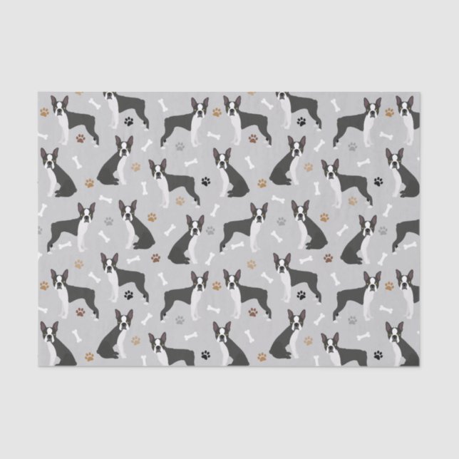 Boston Terrier Bones and Paws Tissue Paper (Front)