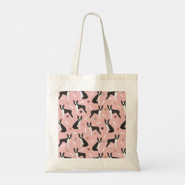 Boston Terrier Bones and Paws Tote Bag (Back)