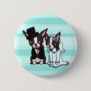 Boston Terrier Bride and Groom 6 Cm Round Badge