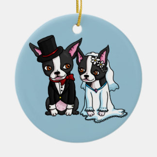 Boston Terrier Bride and Groom Ceramic Tree Decoration