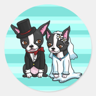 Boston Terrier Bride and Groom Classic Round Sticker