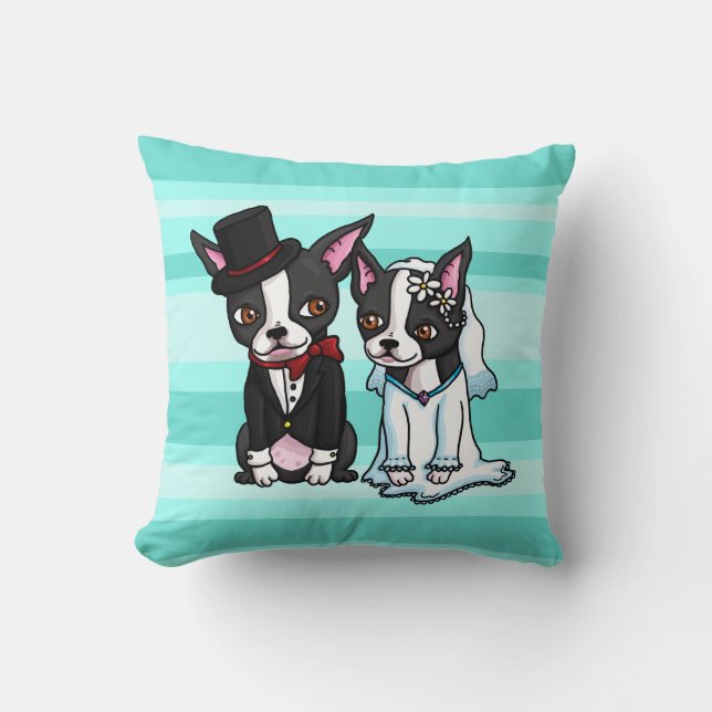 Boston Terrier Bride and Groom Cushion (Front)