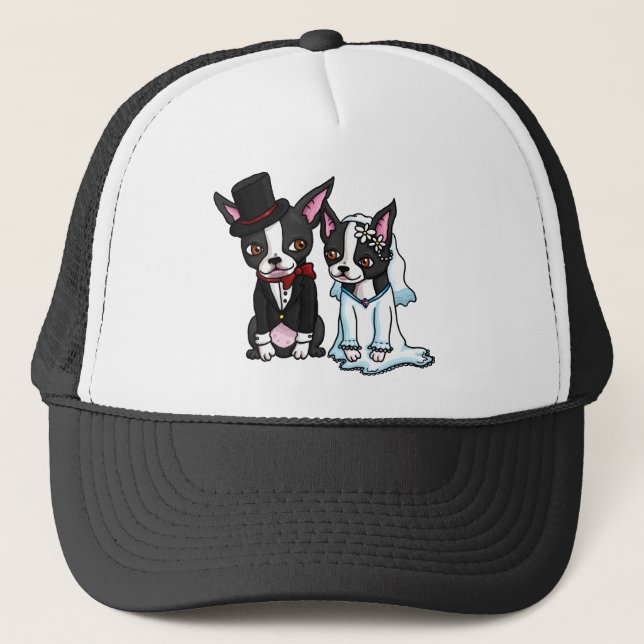 Boston Terrier Bride and Groom Trucker Hat (Front)