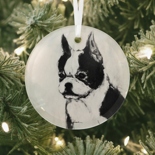 Boston Terrier by Hevener Glass Tree Decoration (Insitu)