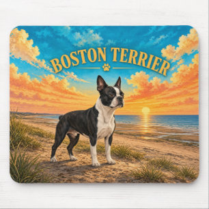 Boston Terrier, Cape Cod Vintage Watercolor Mouse Pad
