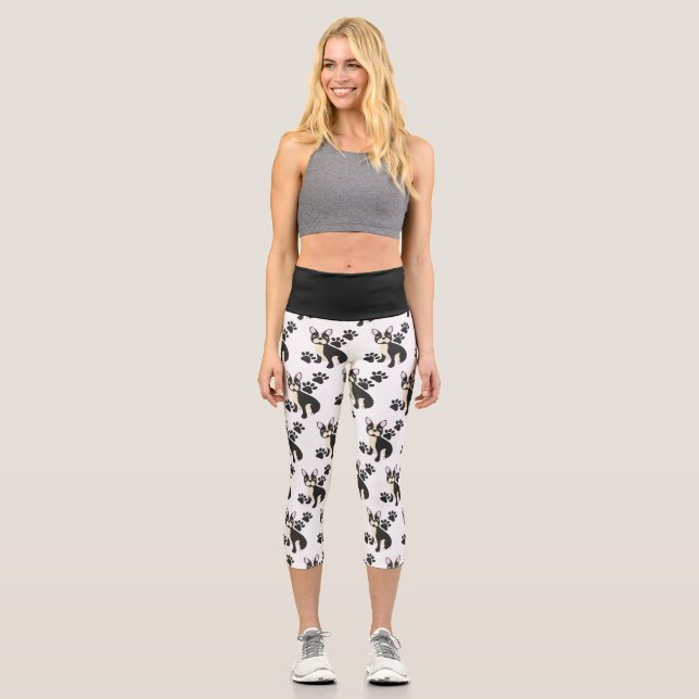 Boston Terrier Capris in White and Black (Front)