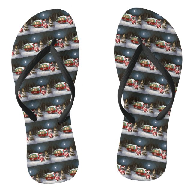Boston Terrier Caravan Christmas Adventure  Jandals (Footbed)