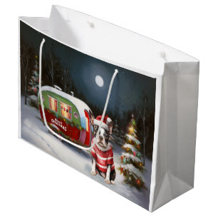 Boston Terrier Caravan Christmas Adventure Large Gift Bag