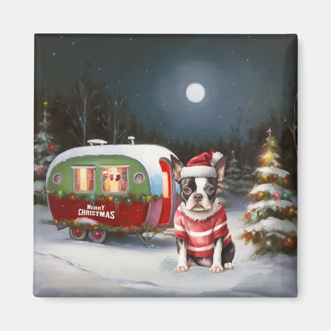 Boston Terrier Caravan Christmas Adventure  Magnet (Front)