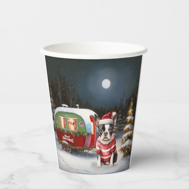 Boston Terrier Caravan Christmas Adventure  Paper Cups (Front)