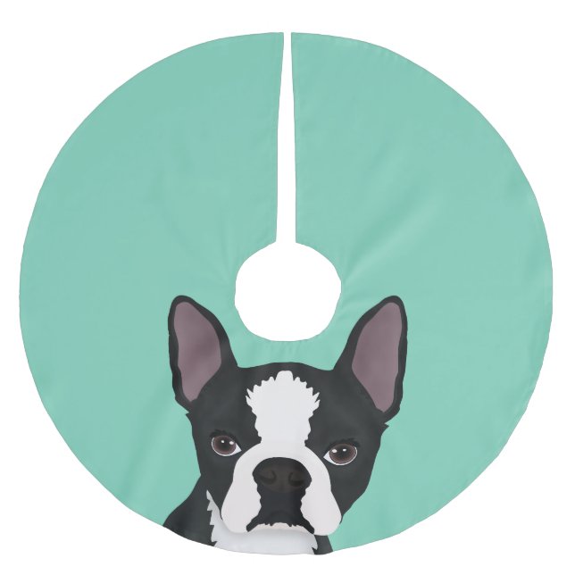 boston terrier cartoon brushed polyester tree skirt (Front)