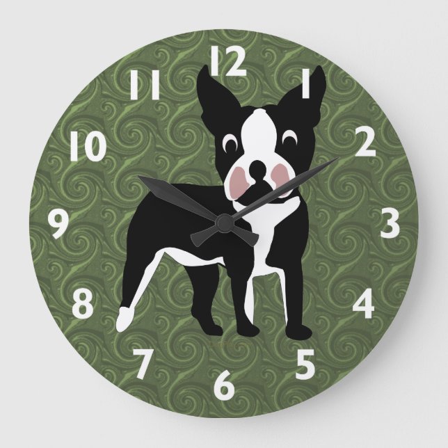 Boston Terrier Cartoon Large Clock (Front)