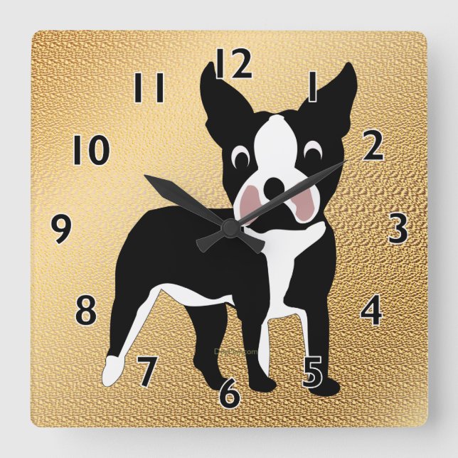 Boston Terrier Cartoon Square Wall Clock (Front)