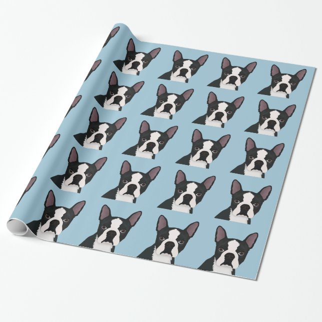 boston terrier cartoon wrapping paper (Unrolled)