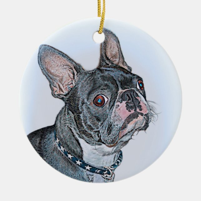 Boston Terrier Ceramic Tree Decoration (Front)