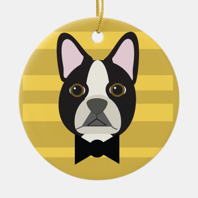Boston Terrier Ceramic Tree Decoration (Front)