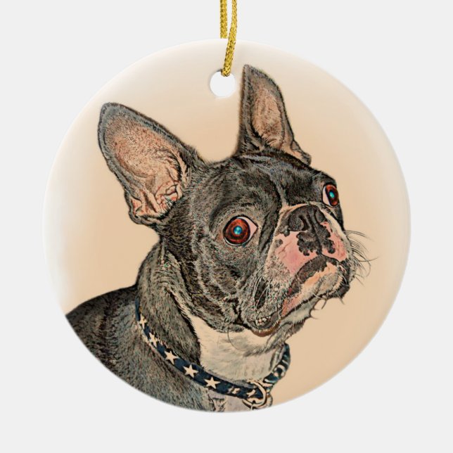 Boston Terrier Ceramic Tree Decoration (Front)