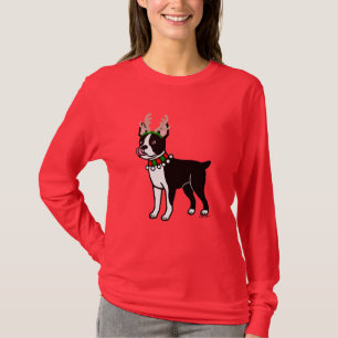 Boston Terrier Christmas Antlers T-Shirt