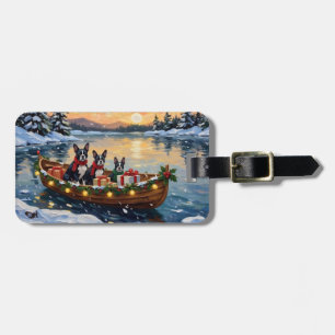 Boston Terrier Christmas Boat Holiday Luggage Tag
