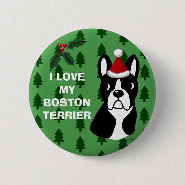Boston Terrier Christmas Cartoon 6 Cm Round Badge (Front)